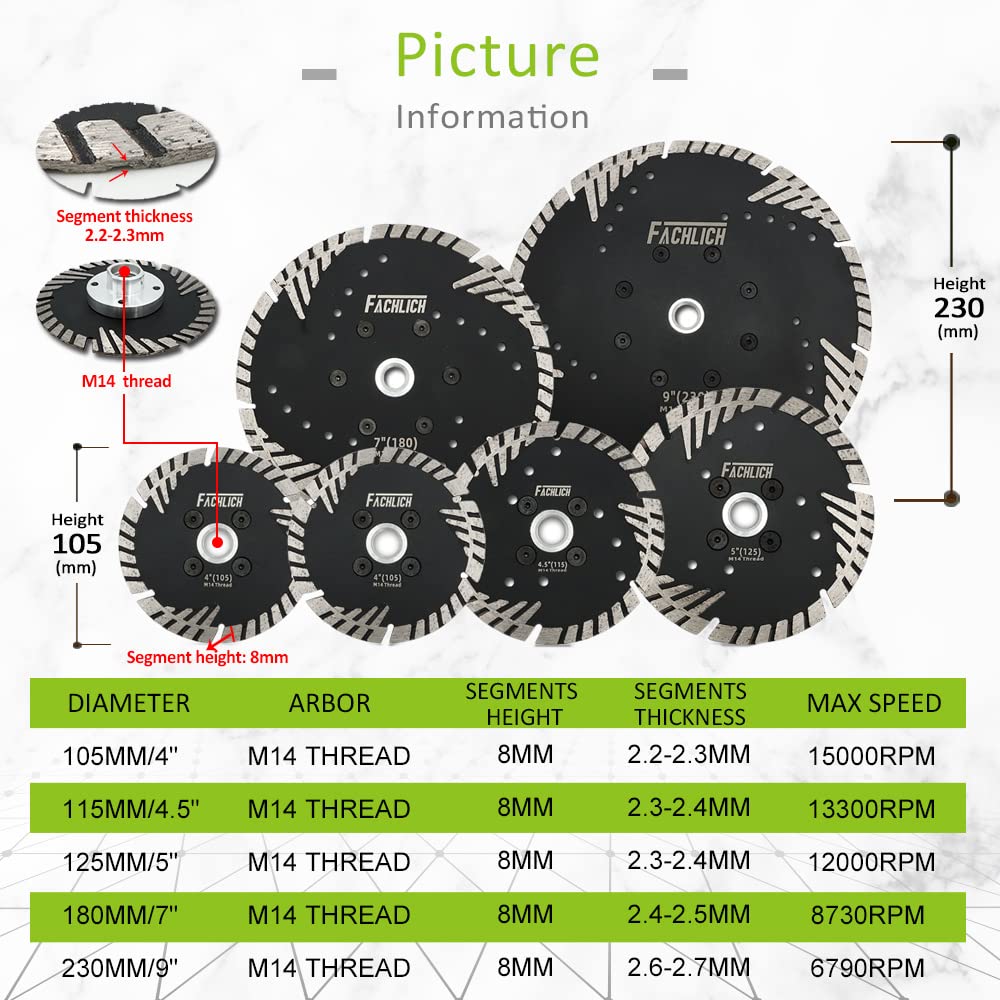 Disque Diamant 230mm M14 Turbo Lame avec Dents de Protection Obliques pour Béton Brique Tuile Granit Marbre Maçonnerie
