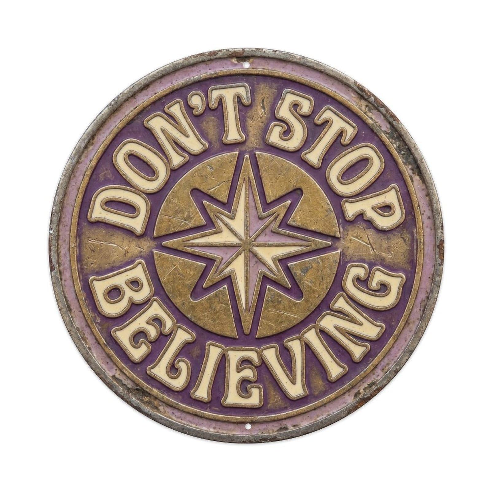 Cmhok Vintage Style Dont Stop Believing Classic Workshop Display Retro Slogans Metal Tin Sign Plaque Wall Decor For Cafe, Club, Garden Round Metal Poster 8X8inch