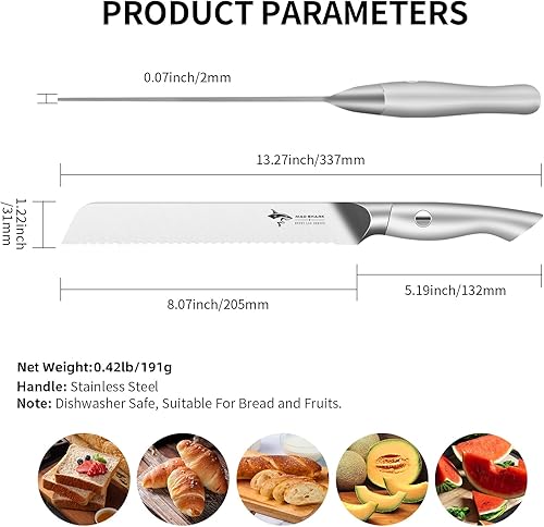 Miniatura 2 de Cuchillo de pan de 8 pulgadas, hoja afilada de acero alemán de molibdeno y vanadio, cuchillo de pan dentado profesional para pan casero, cuchillo de