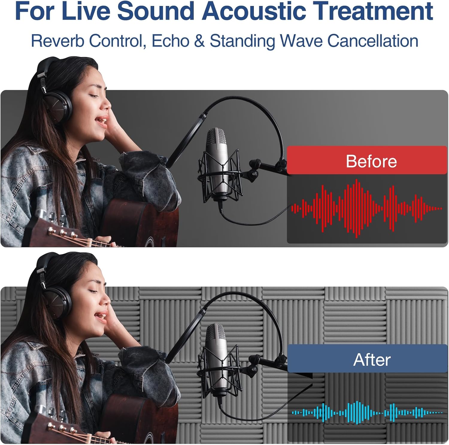 24 pack Acoustic Panels Self-Adhesive, 1" X 12" X 12" Quick-Recovery Sound Proof Foam Panels, Acoustic Foam Wedges High Density, Soundproof Wall Panels for Home Studio,Carbon Gray-01