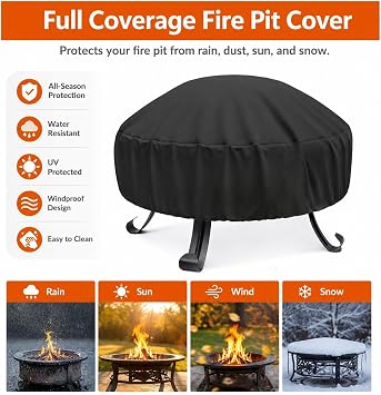 Fire Pit Cover for Breeo X Series 34.5, Round Outdoor Fire Table Cover Heavy Duty 420D Oxford Fabric Water Resistant Windproof Patio Fire Pit Cover