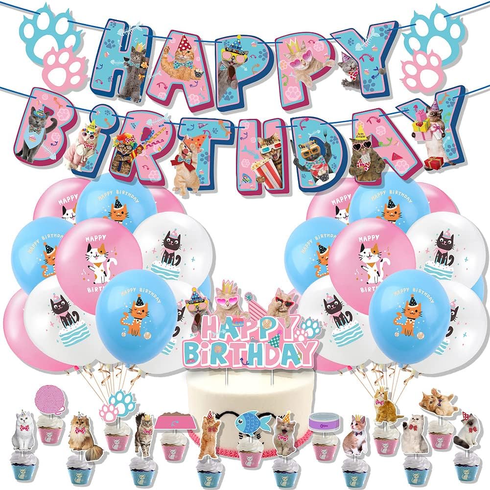 Cat Birthday Party Decorations Set, Cute Cat Birthday Party
