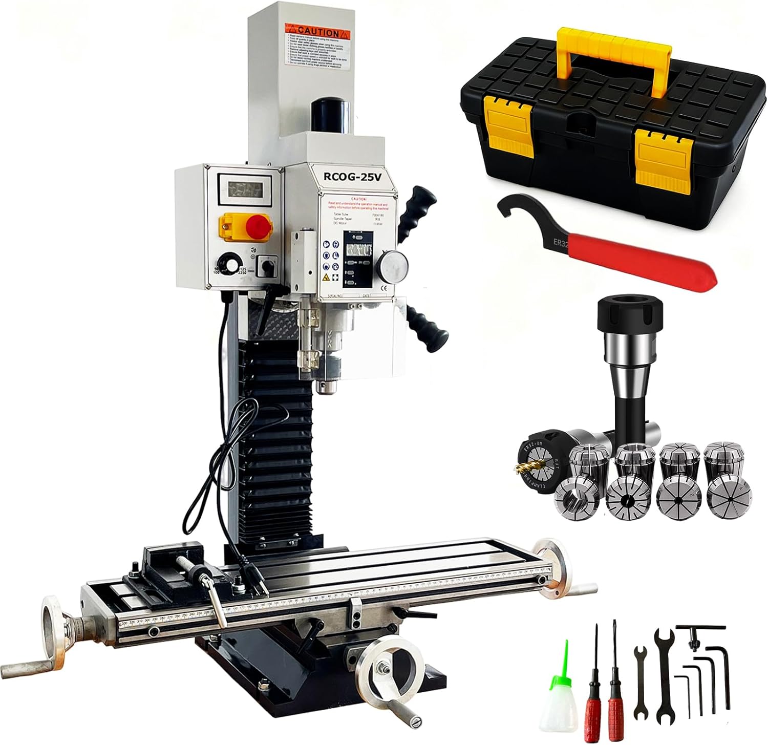 INTBUYING RCOG-25V Brushless Mini Milling Machine 1100W R8 Spindle 50-2250RPM 19" X-Stroke Benchtop Mill Drill for DIY Metal Wood Plastic