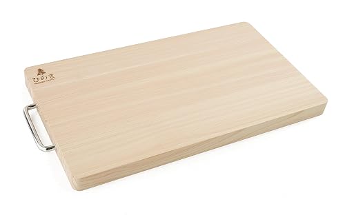 BOUMBI Hinoki Wood Reversible Cutting Board with Metal Handle 17.3x9.8x1.05 RM_Large