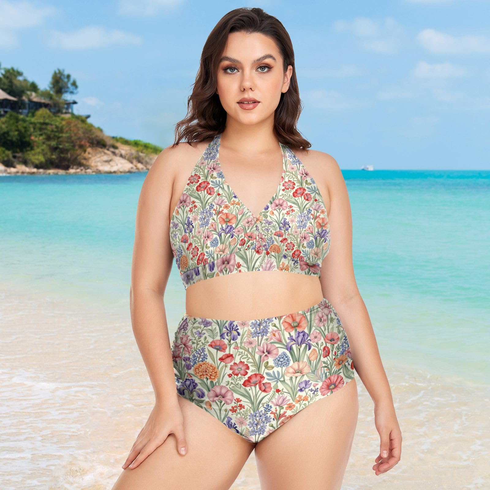 FRODOTGV Costumi da bagno donna taglie forti L-4XL | 92% poliestere 8% spandex tessuto elastico spallacci regolabili per viaggi tropicali e attività acquatiche fiori selvatici