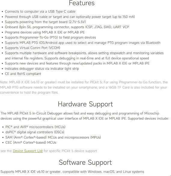 Waveshare PICkit 5 In-Circuit Debugger and Programmer, Type-C Port, Supports MPLAB, Card Programmer