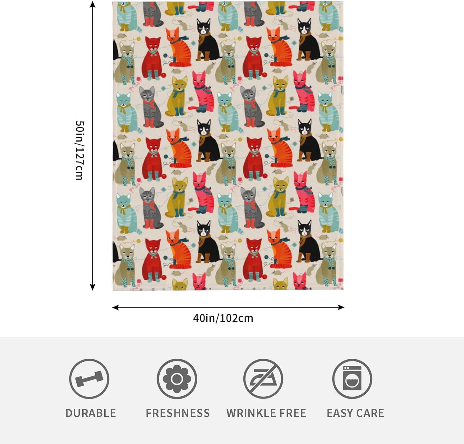 Cat Ladies Fleece Throw Blanket Super Soft Flannel Cozy Blankets Washable Lightweight Fuzzy Blanket for Couch Sofa Bed Office Travel Camping Throw Size Warm Plush Blankets for All Season (50"x40")