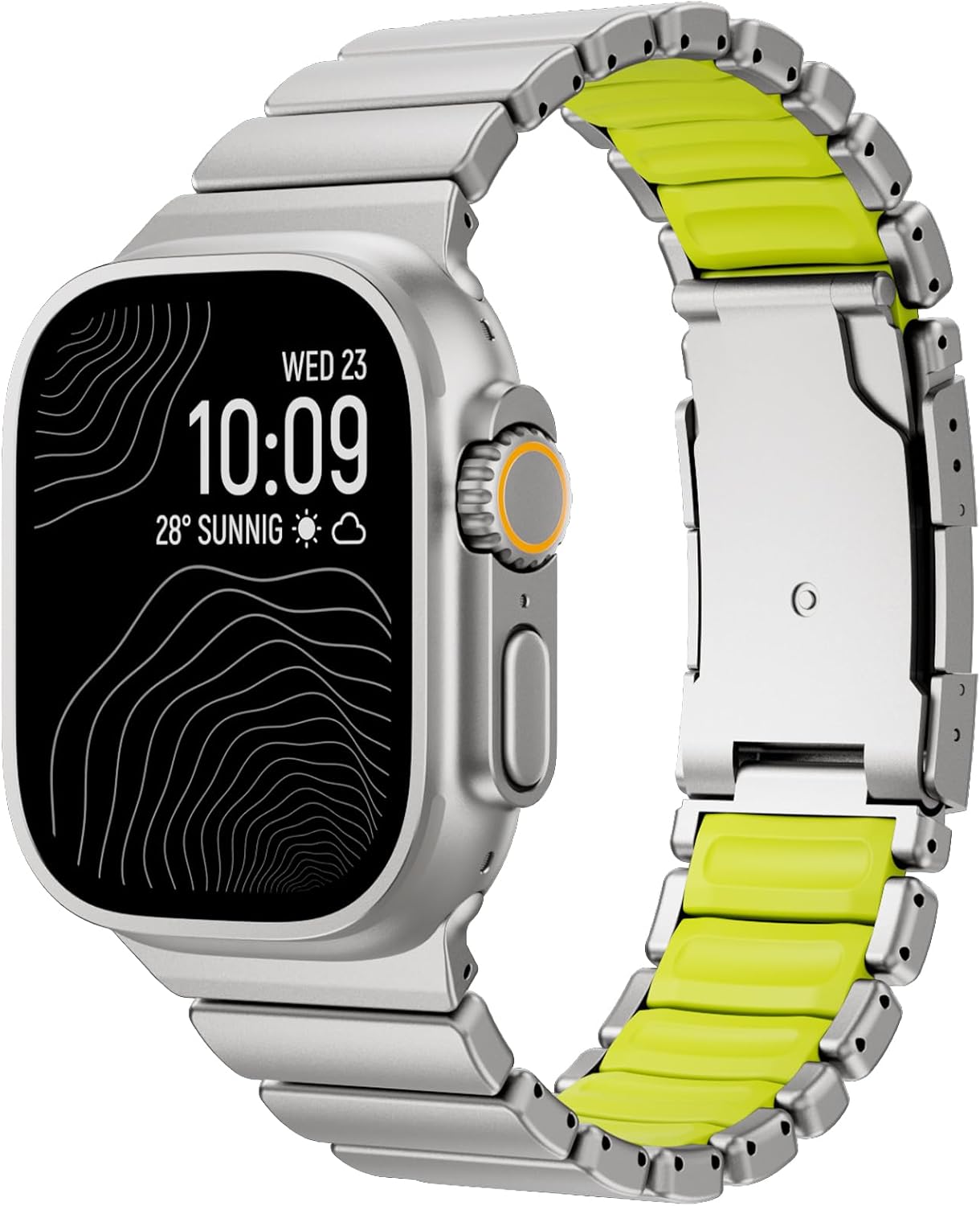 Stainless Steel Silicone Strap Compatible with Apple Watch Ultra 3/2/1 Band 49mm/46mm/45mm/44mm/42mm Luxury Niche Waterproof Replacement Strap for Men Women iWatch Series11/10/9/8/7/6/5 Titanium-Green