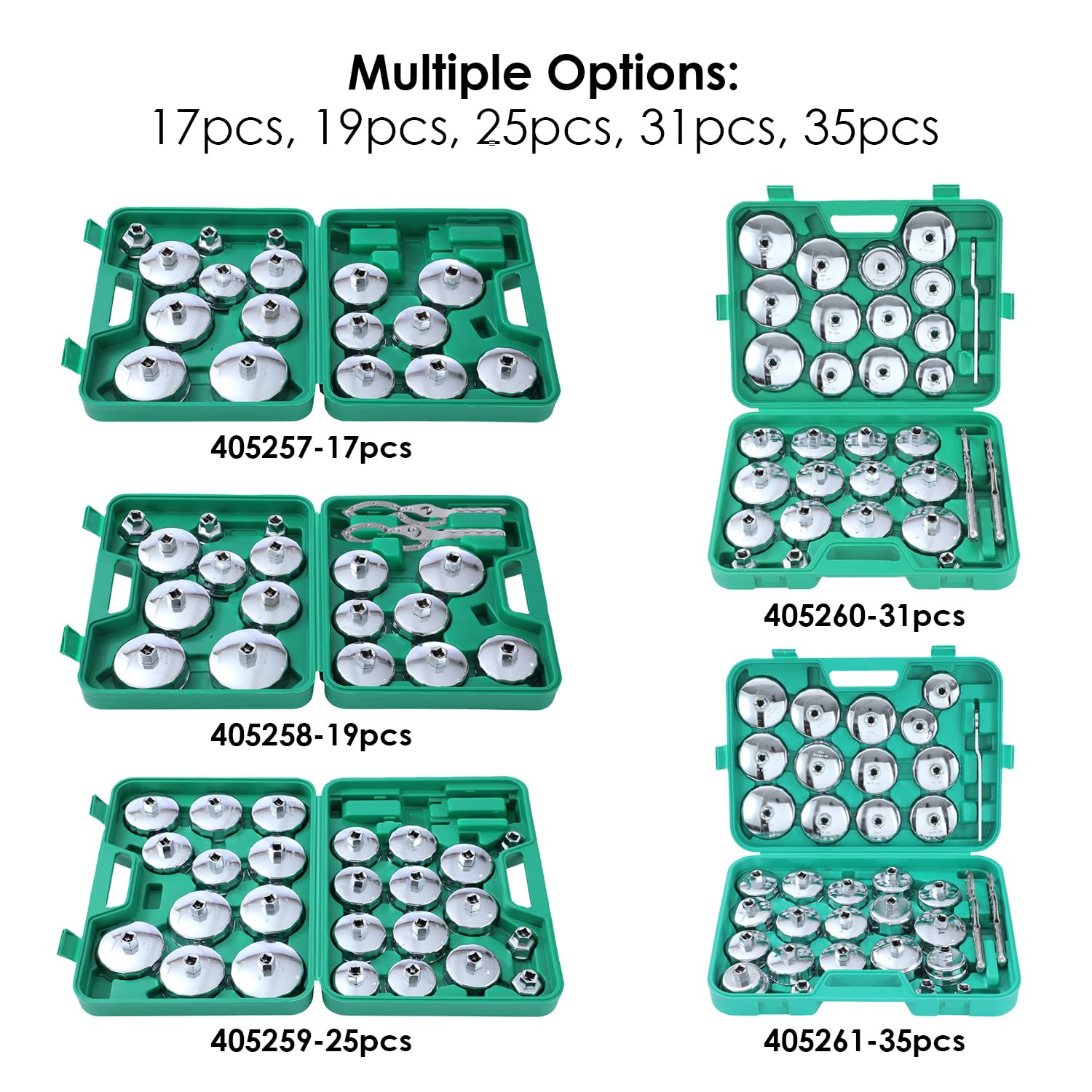 TOPWAY 31 PCs 1/2" Juego de Vasos para Llaves de Filtro de Aceite con 2 Esposas Tipo de Llave de Filtro de Aceite de Ajustable y Llave, Acero Inoxidable, para Reparación de Automática