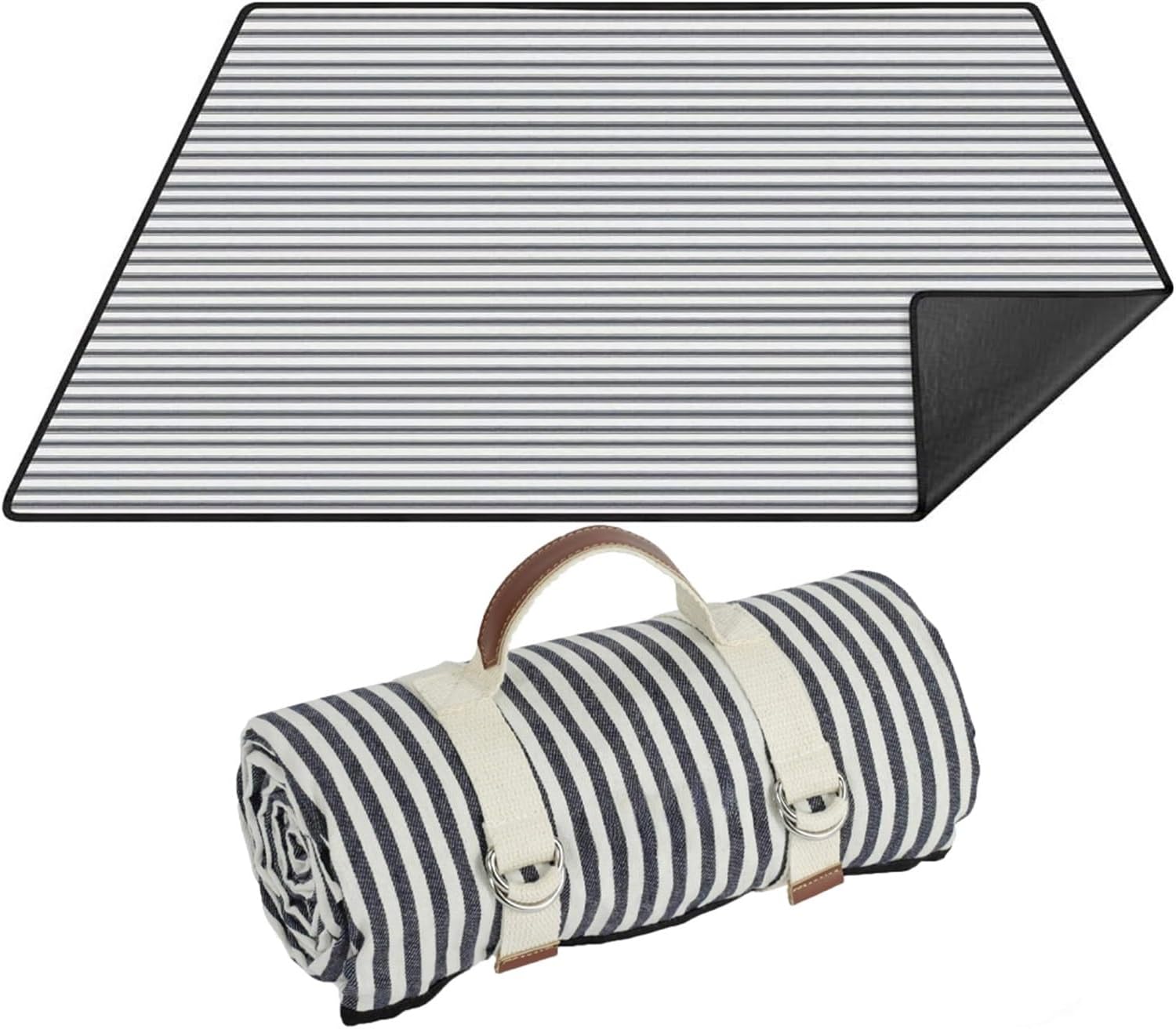 Extra Large Waterproof Foldable Picnic Blanket Portable with Carry Strap for Beach Camp Accessories Park Outdoor Indoors(Blue Fine Stripes,200 150cm)