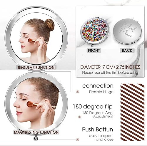 Miniatura 2 de Roowest 8 espejos de dama de honor, regalos de dama de honor, espejo compacto con aumento para boda, espejo cosmético compacto de bolsillo de mano,
