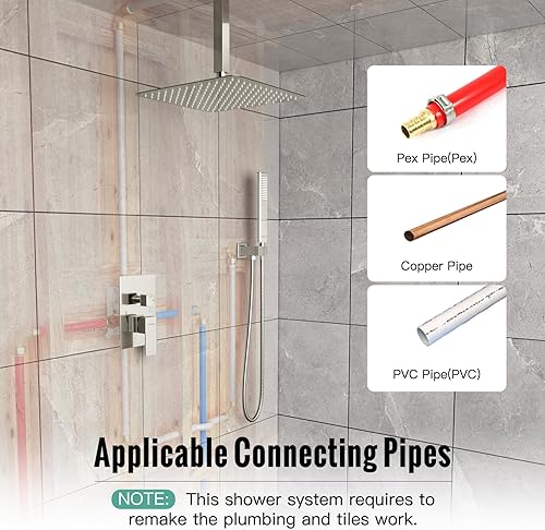 Miniatura 4 de EMBATHER Sistema de ducha de lluvia, juego de grifos de ducha de oro cepillado completo con cabezal de ducha de lluvia de 10 pulgadas y mano (con