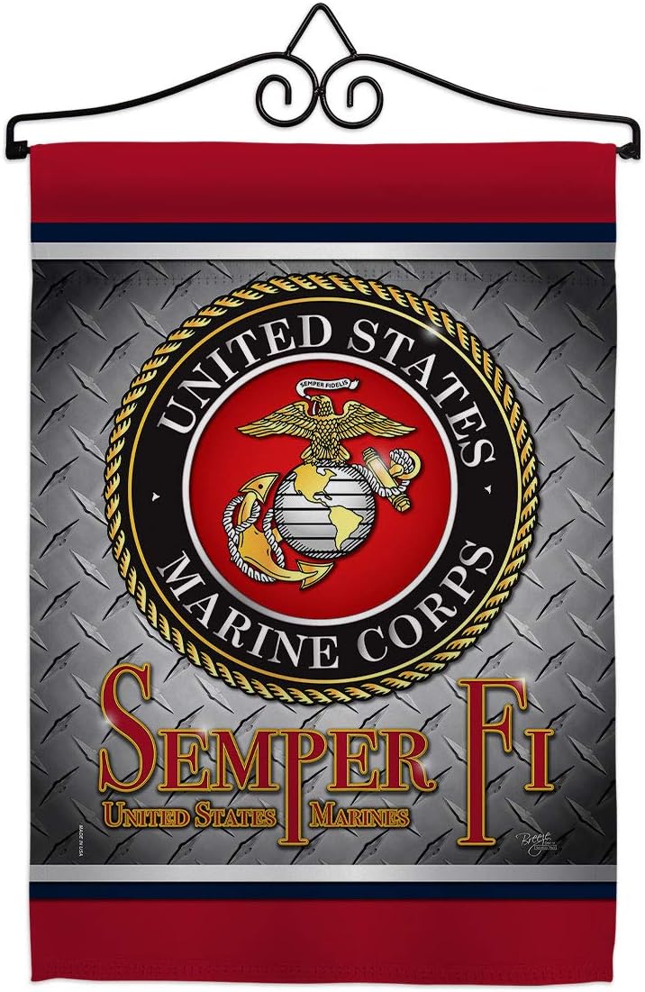 Breeze Decor Semper Fi US Marine Garden Flag Set Wall Hanger Armed Forces Corps USMC United State American Military Veteran Retire Official House Banner Small Yard Gift Double-Sided, Made in USA
