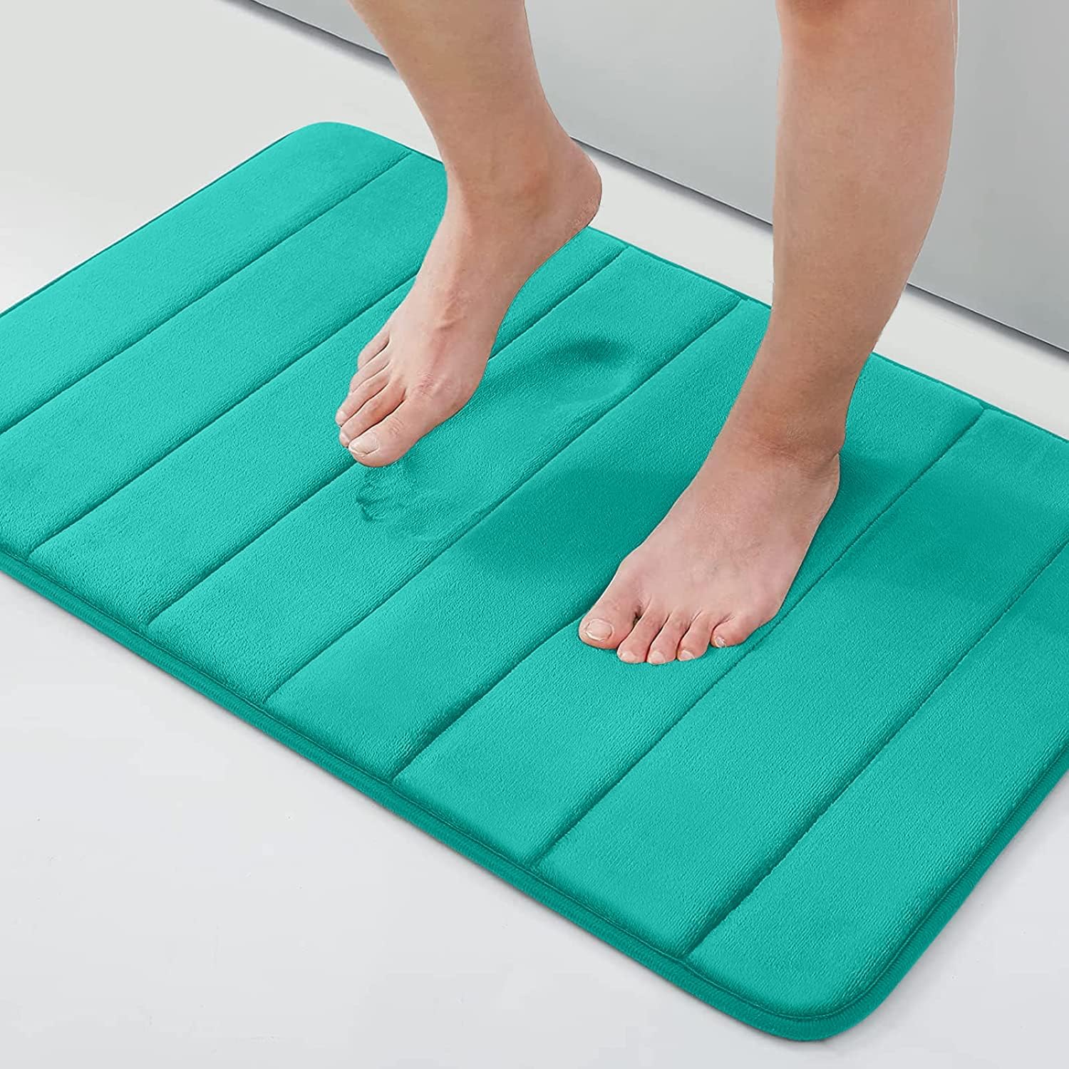 Homaxy Memory Foam Badezimmer Badteppich Saugfähige Rutschfester Badvorleger Waschbar Badematte - 41 x 61 cm, Pfau Grün