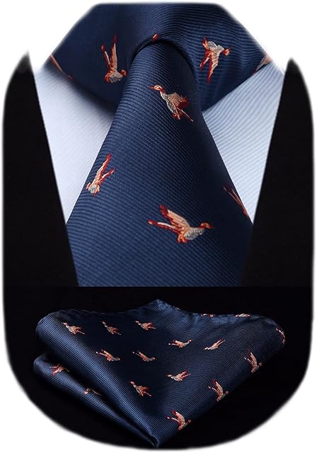 HISDERN Men's Animal Pattern Ties Wedding Tie Handkerchief Fashion Print Business Necktie & Pocket Square Set