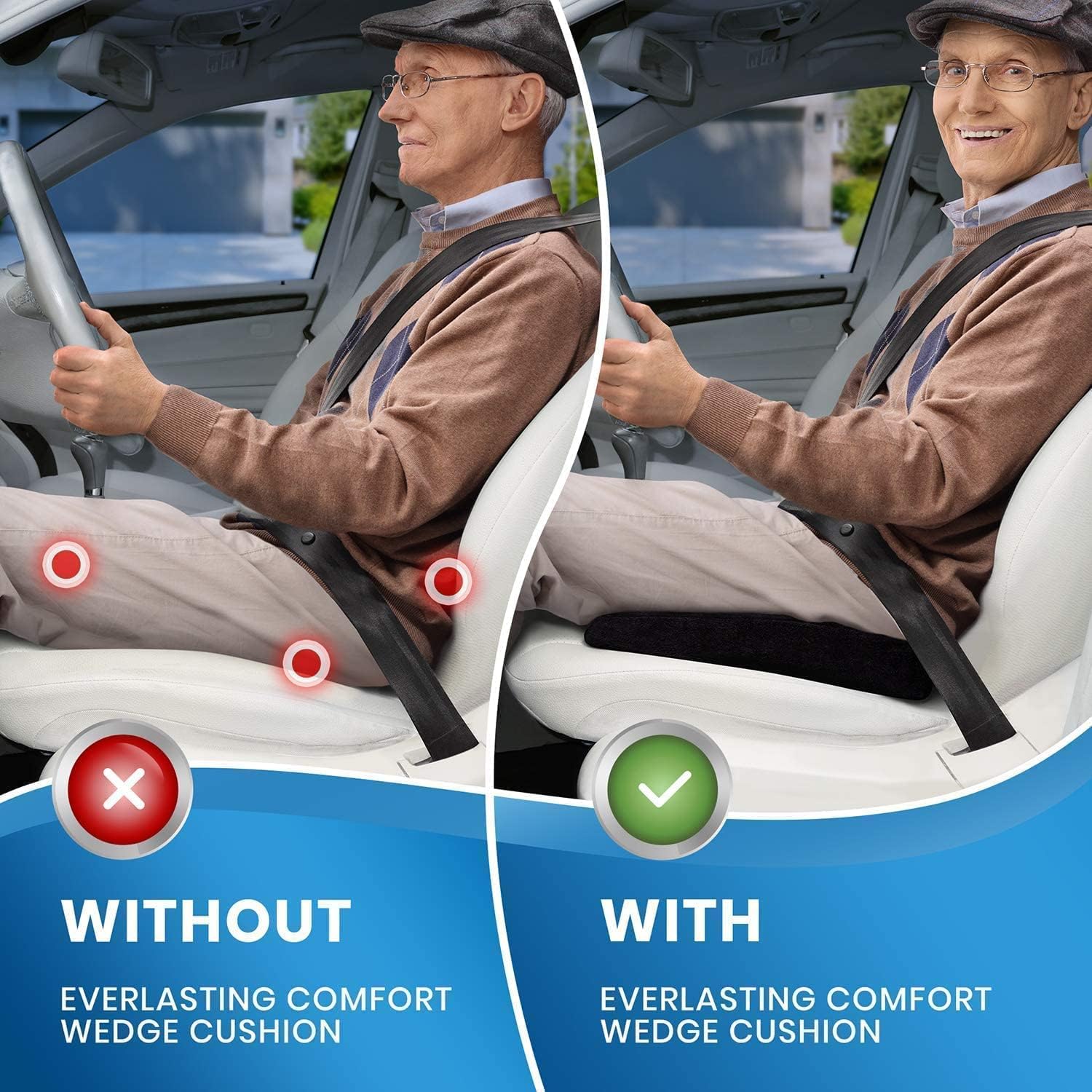 Everlasting Comfort Lumbar Support Pillow for Office Chair and Car Seat Cushion - Wedge Cushion Bundle : Automotive