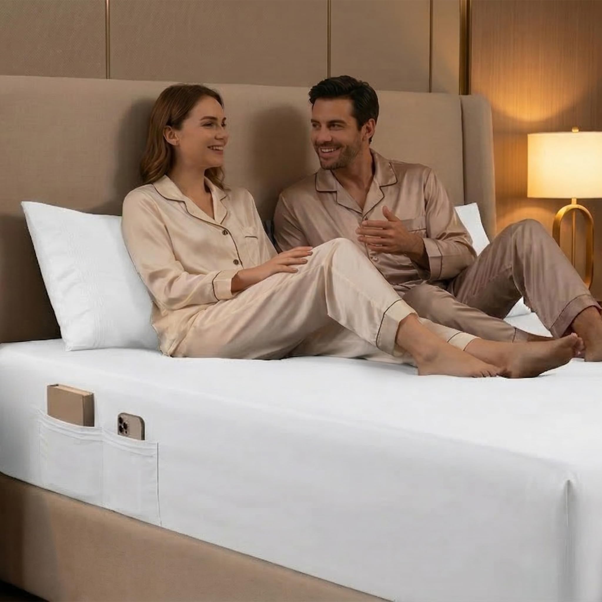 Extra Deep Fitted Sheet 40CM Deep All Around Elasticated Soft Brushed Microfiber Breathable Shrinkage and Fade Resistant - With Side Storage Pocket (White, King)