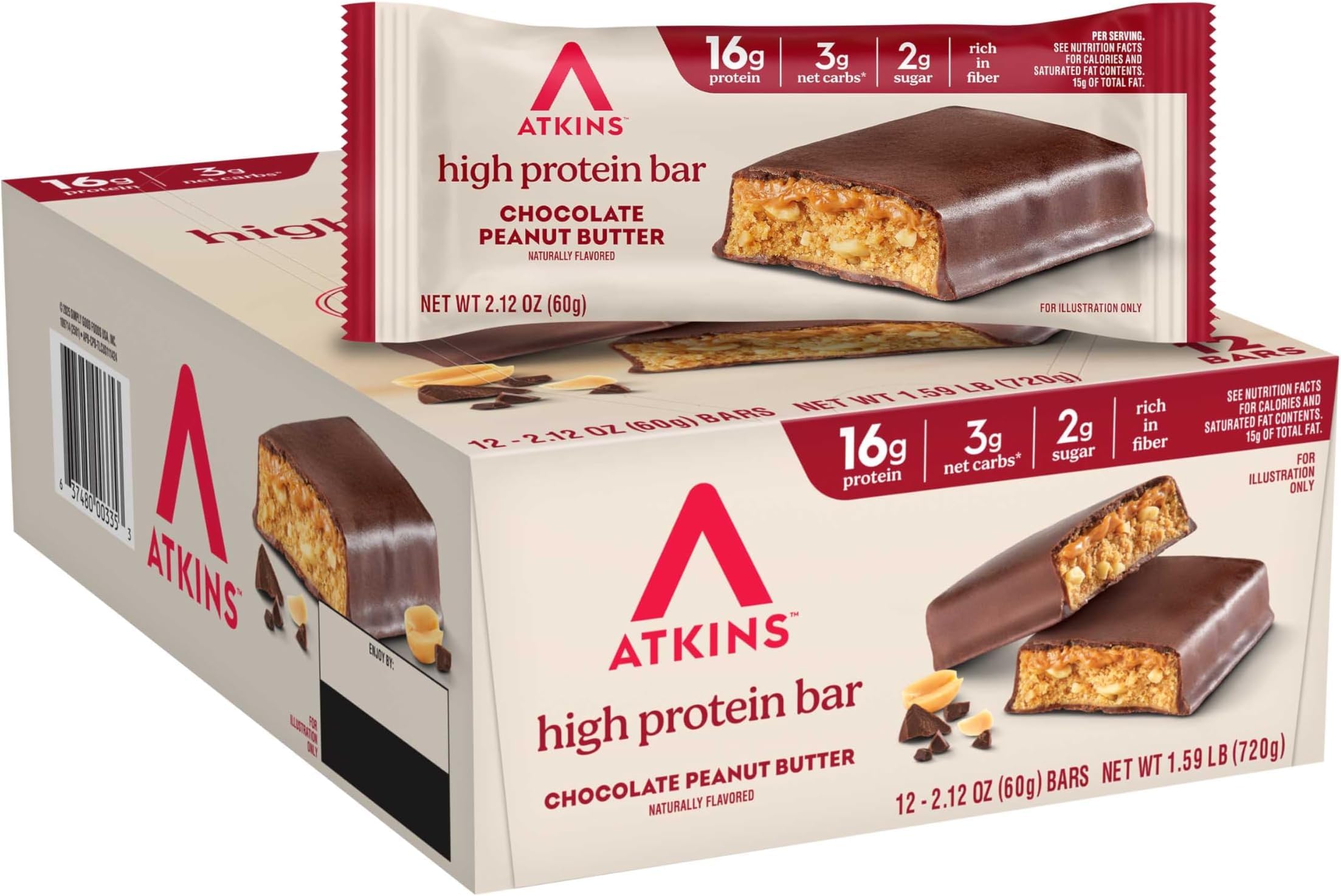 Atkins Chocolate Peanut Butter High Protein Bar, 16g Protein, 12 Count — Amazon image 10