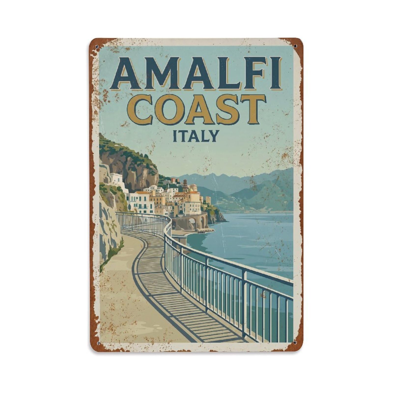 Vintage Travel Walkway Italy Coastal Metal Tin Sign