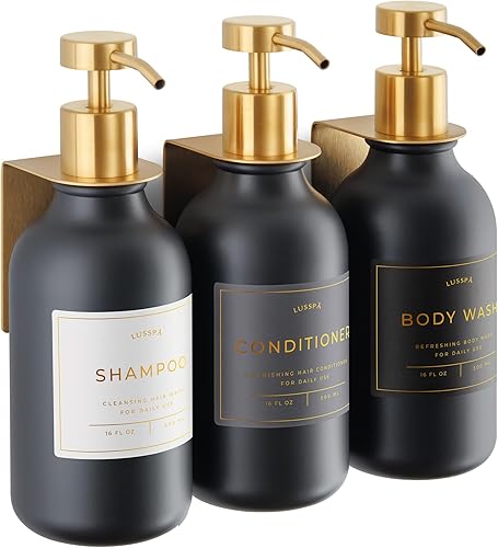 Dispensador de champú y acondicionador Dispensador de jabón de ducha montado en la pared Juego de 3 botellas de plástico de 16.9 onzas con bomba y