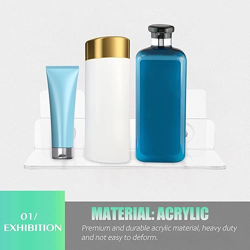 Miniatura 6 de Organizador de ducha adhesivo para ducha 2 piezas de estante de ducha montado en la pared, estante flotante de baño organizador de ducha acrílico