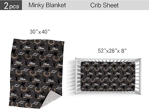 Miniatura 4 de Juego de ropa de cama personalizado para cuna para bebés, niños, juego de ropa de cama personalizado para cuna con nombre, ropa de cama de ciervo y
