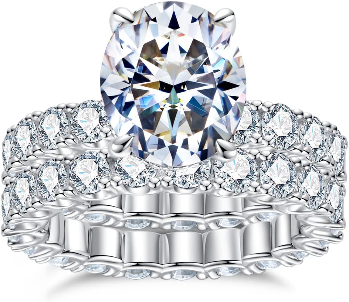 GobaaleleGobaalele 6.1cttw/10.5cttw Cubic Zirconia Wedding Ring SetRound/Oval Cut 5A Grade Imitation Diamond 925 Sterling Silver CZ Promise Ring Bridal Sets For Women