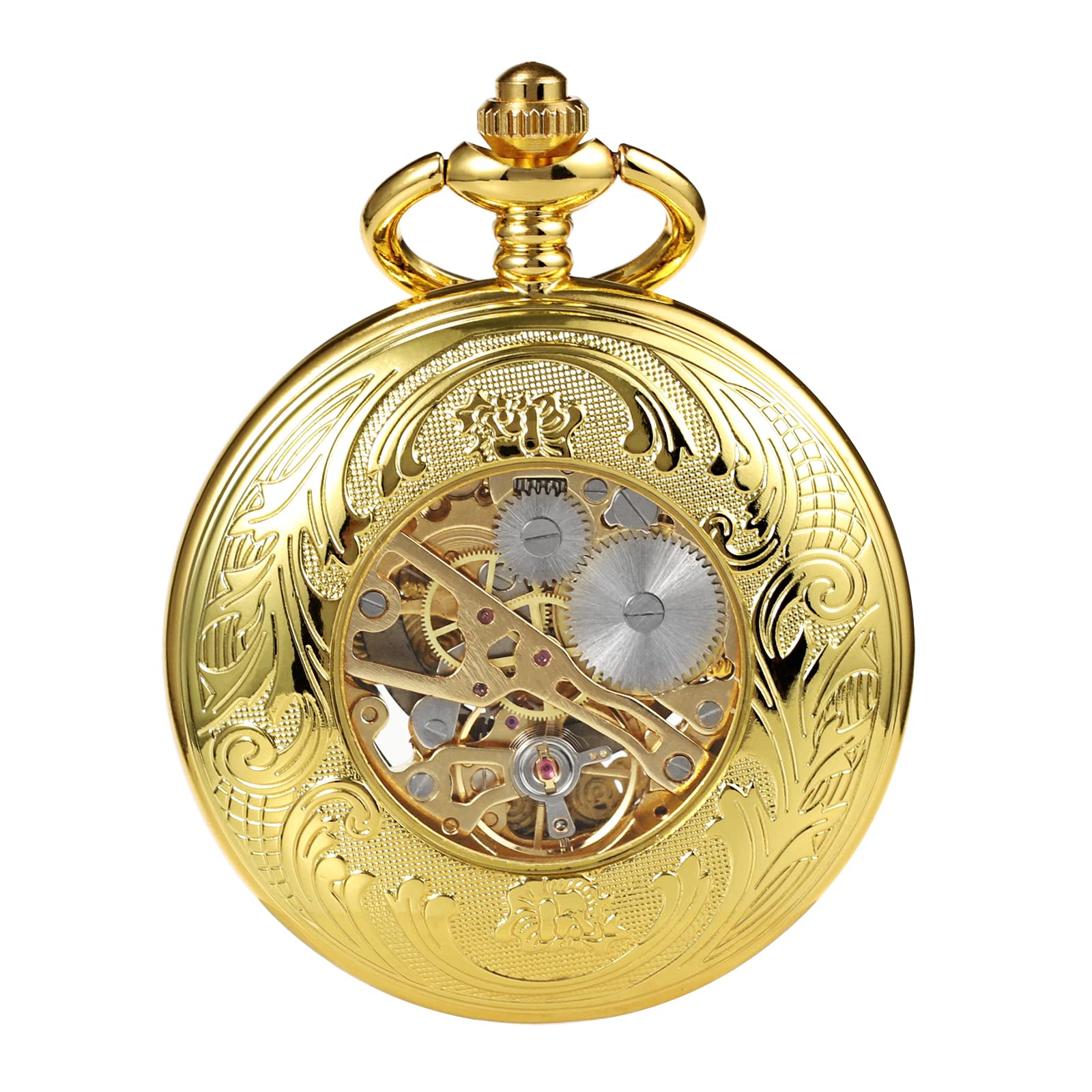 TREEWETO Orologio da tasca meccanico da uomo, sole e luna, scheletro, numeri romani, orologi da tasca con catena da uomo