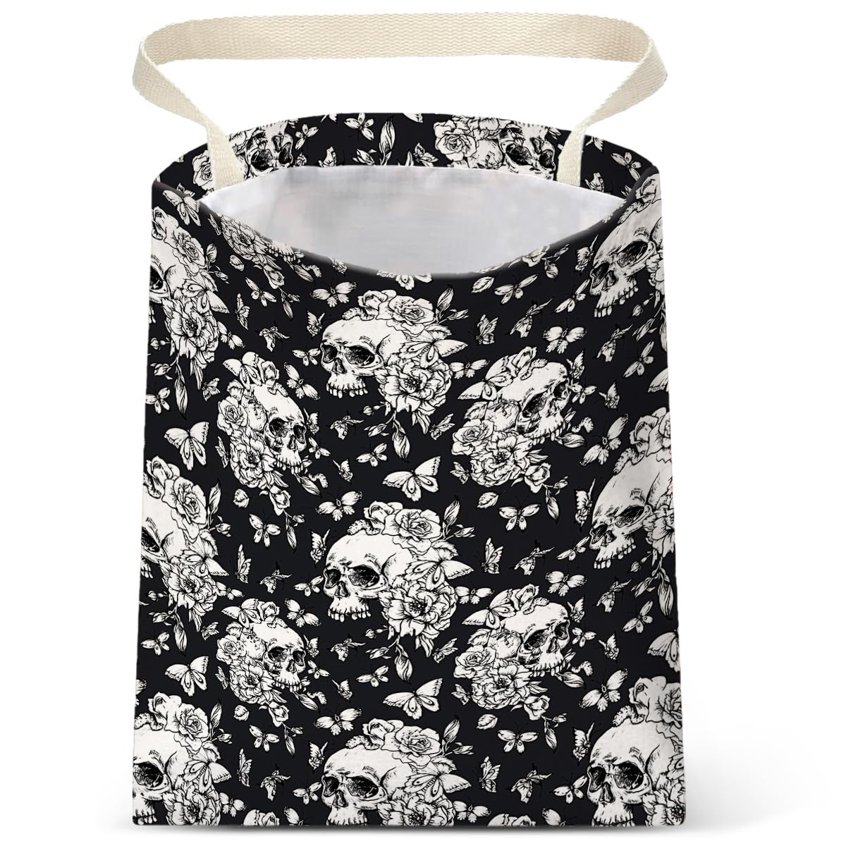 IRADA Car Trash Bag Hanging No Snap Small Garbage Bag for Car Back Seat Cute Printed One-Handed Strap Trash Bags Car Accessories-Halloween Skull Car Trash Bags