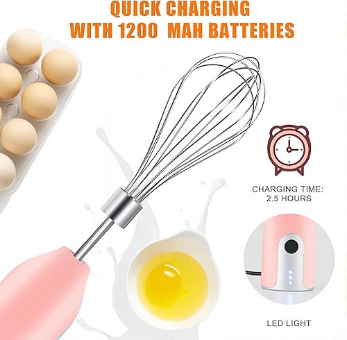 Miniatura 2 de Batidor eléctrico de huevos, mezclador con carga USB, ajuste de tres velocidades, adecuado para batir huevos, crema, salsa, mermelada y más, rosa