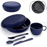 Evanda Camping Mess Kit with Bowl&comma; Plate&comma; Cup&comma; Spoon&comma; Fork&comma; Knife and Carry Bag&comma; Reusable Camping Accessories Essentials Gear Light Weight and Small Space Easy to Carry or Put in Backpack