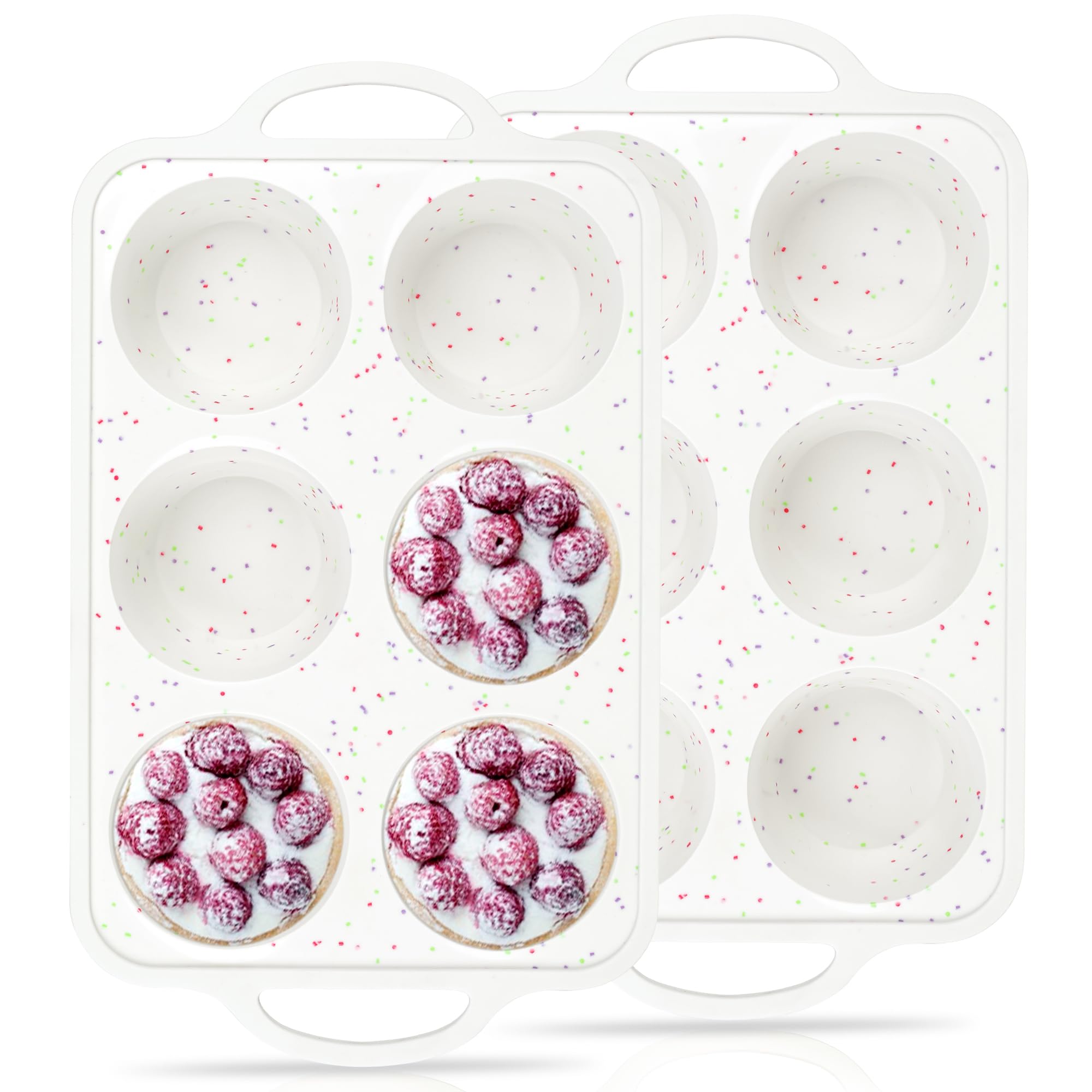 2 Pcs Jumbo Muffin Pan with Metal Frame, Nonstick 6 Cup Extra Large Cupcake Pan for Baking, Silicone Deep Muffin Tray for Egg Bites (Cream)