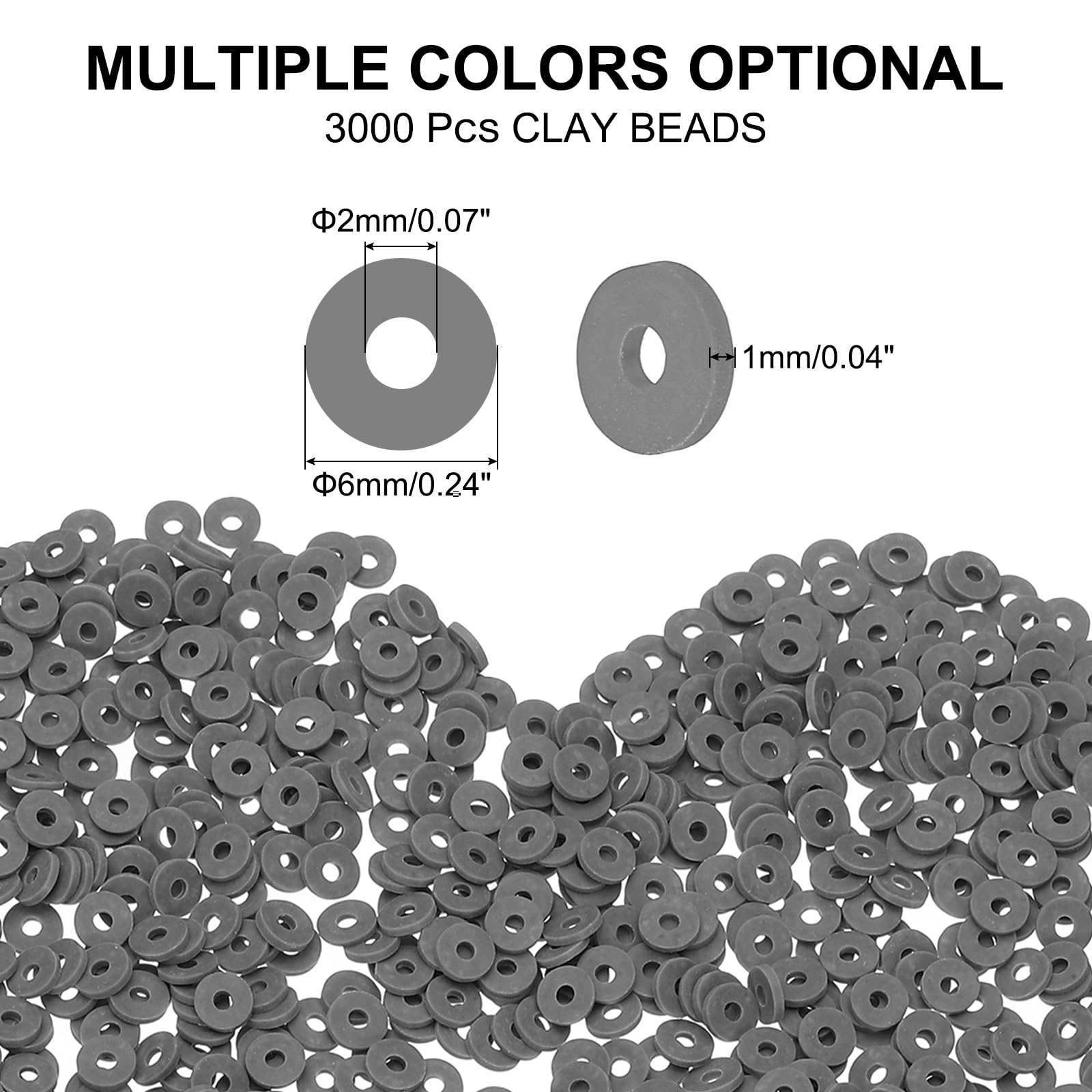 PATIKIL 1000 Pcs Dark Gray Polymer Clay Round Beads, 6x1 mm, DIY Jewelry Making Kit - Image 2