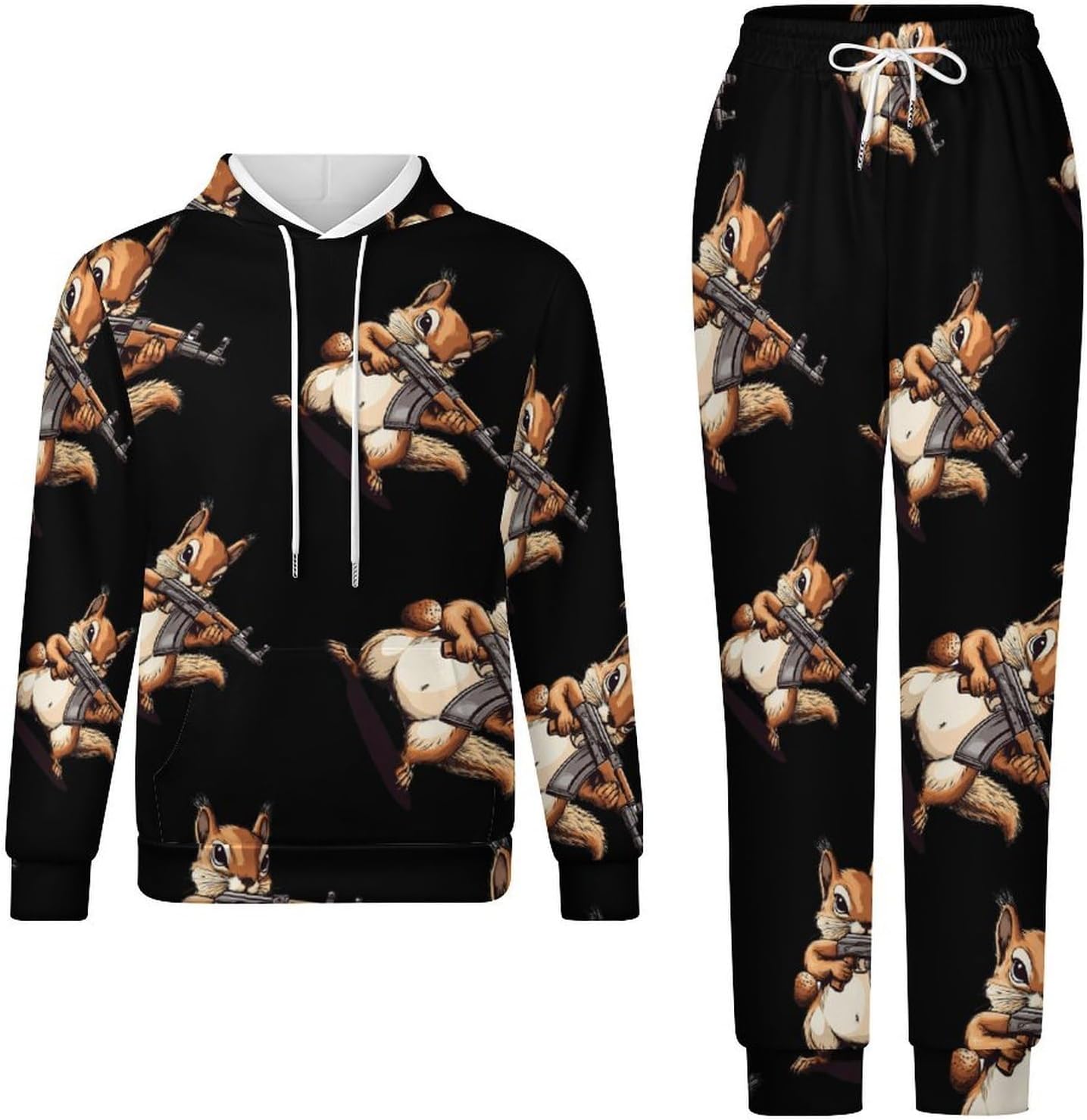 Squirrel GUN Print 2 Piece Sweatsuits for Men Women Casual Tracksuits Jogging Suits