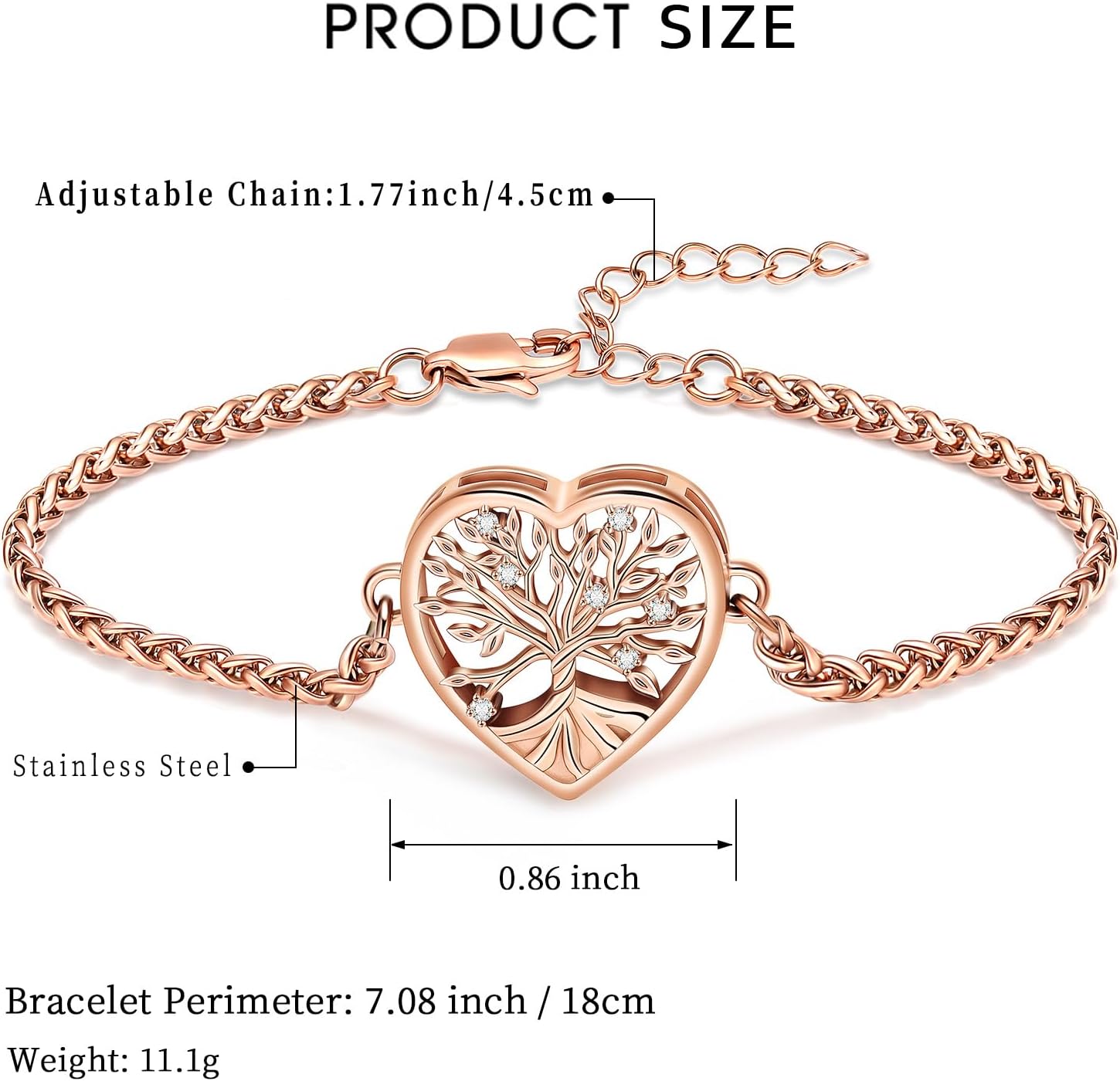 shajwo Cremation Jewelry Tree of Life Heart Urn Bracelet for Human Ashes for Women Men Adjustable Memorial Keepsake Link Bracelet - Image 2