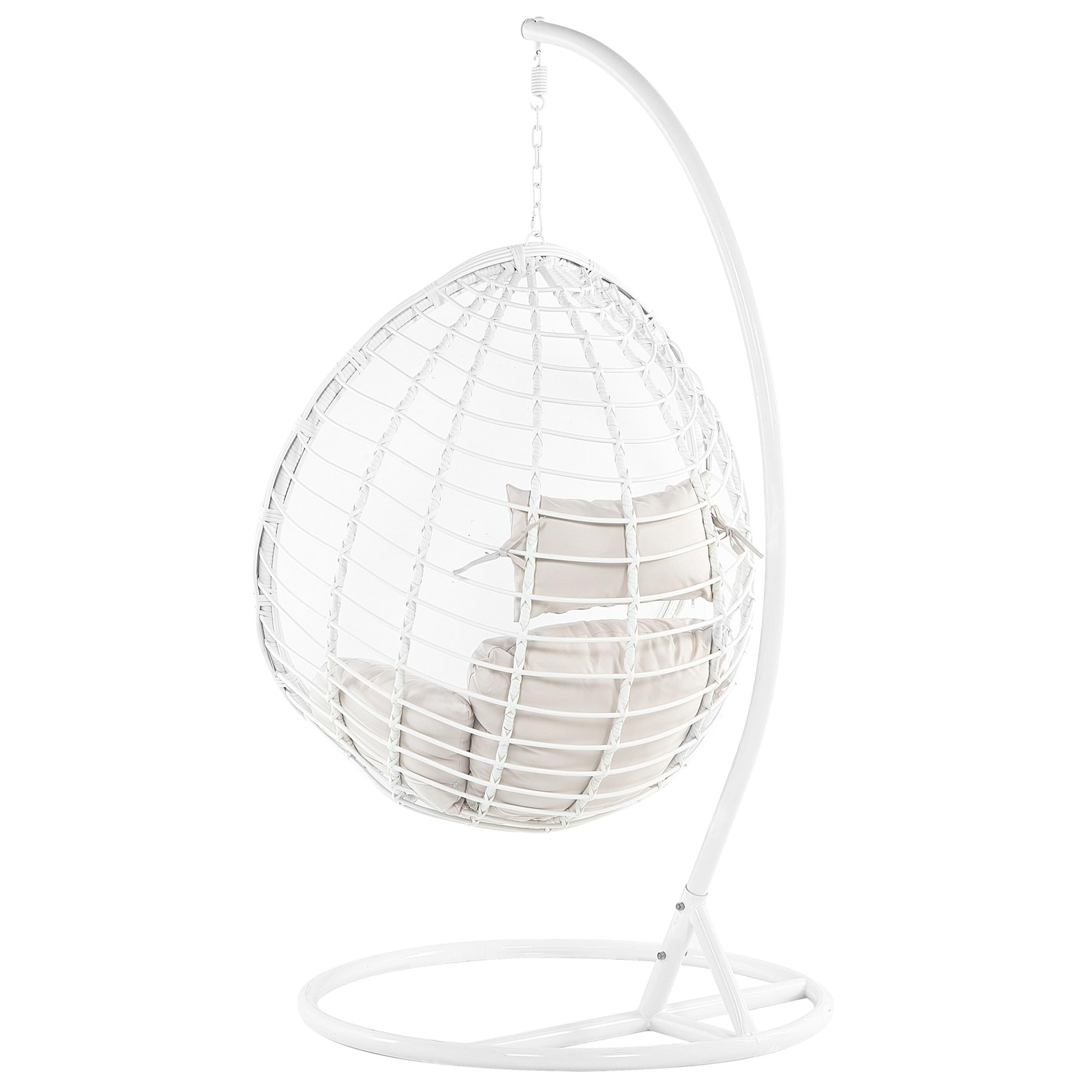 Fauteuil Suspendu Balançoire pour Extérieur et Intérieur en Rotin Blanc Design Ultra Moderne et Conception Solide pour Salon ou Jardin Beliani
