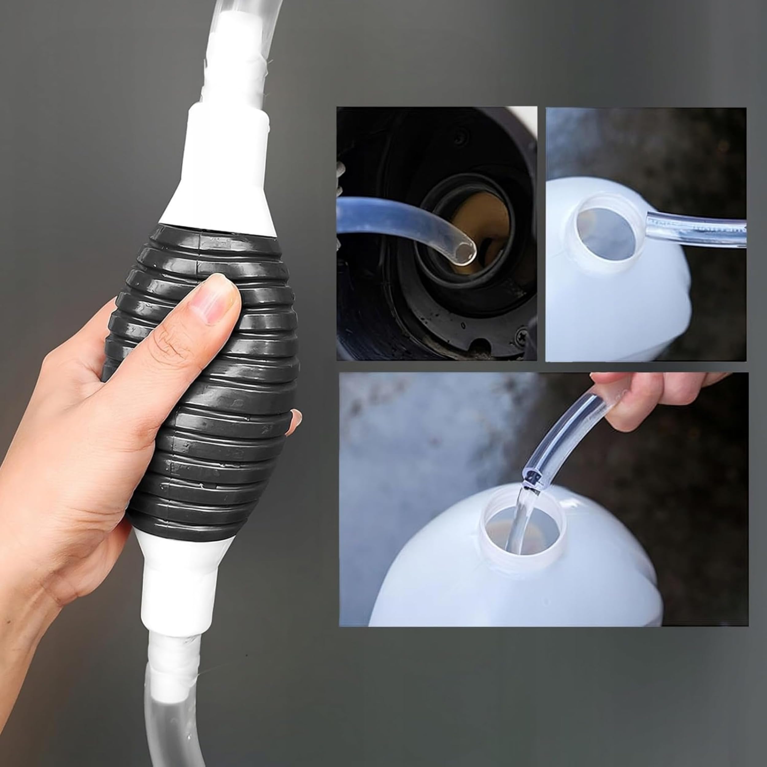 PARENCE – Pompa di aspirazione manuale per carburante, acqua e olio – Kit sifono con castoro aspirante, tubo trasparente di 2 m + morsetti – svuotamento facile e rapido
