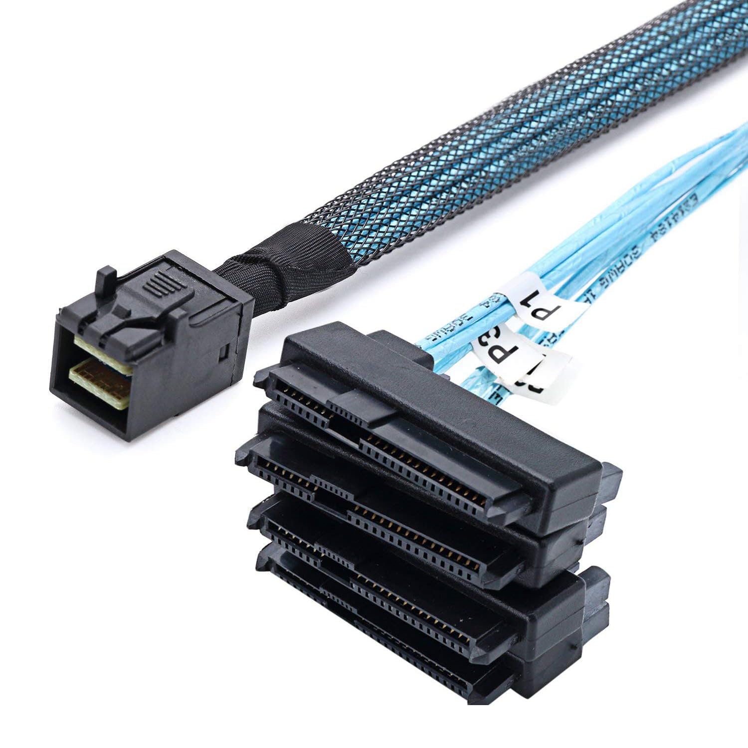 P82CS: 1 m Mini SAS SFF-8643 su 4 SFF-8482 e 4 cavi splitter SATA 15 pin – connettore di alimentazione per dischi rigidi
