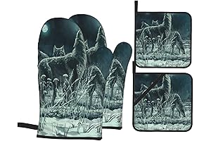 Wolf Kitchen Appliances Essential 4Pcs Oven Mitts and Pot Holders Set Flock...