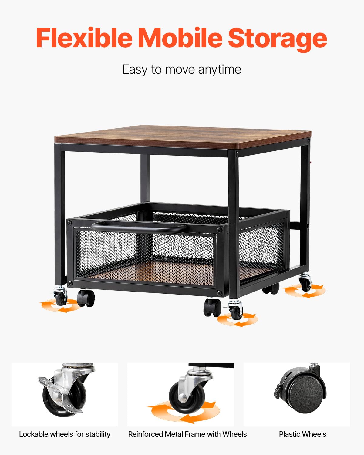 VEVOR Support de Mini-réfrigérateur avec Rangement, Table de Mini-réfrigérateur, avec Chariot de Rangement Mobile et Roues pivotantes, Organisateur de frigo pour dortoir, Maison, Bureau, Marron Clair