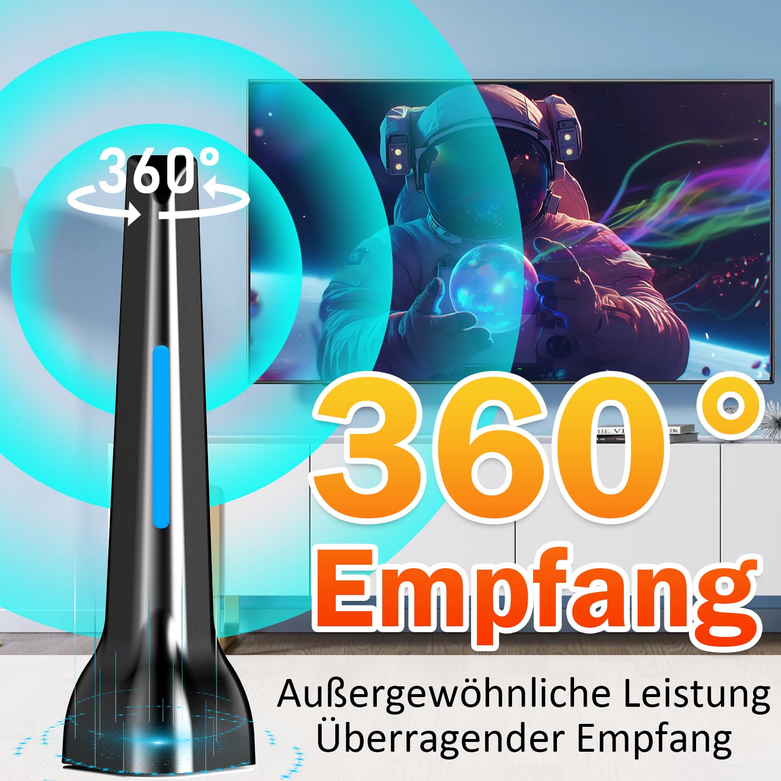 Antena DVBT2, antena DVB-T y DVB-T2 con amplificador, gran alcance y recepción de 360°, antena interior para televisores con base magnética fuerte, adecuada para cables 4K 1080p y todos los
