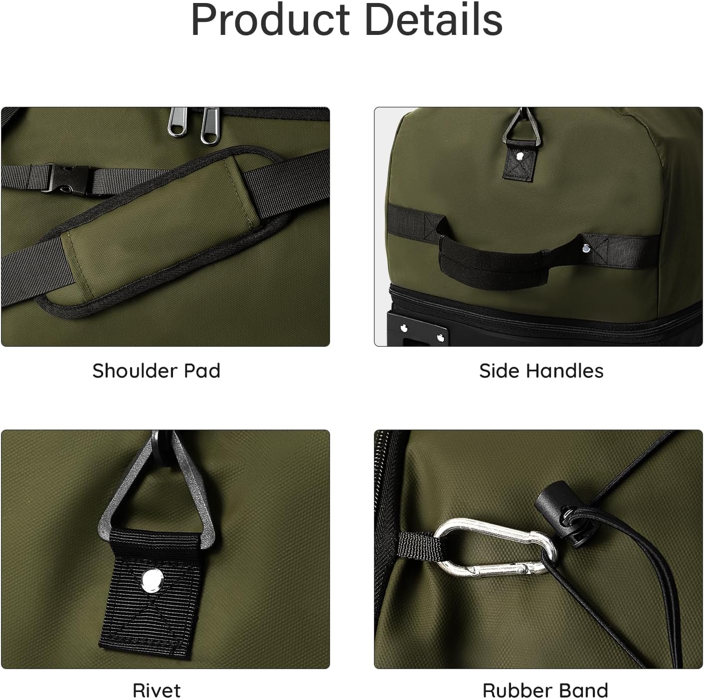 32" Soft-Sided Foldable Wheeled Duffle Bag, 110L Expandable 140L Rolling Travel Bag with Matching Storage Pouch, Updated Army Green - Image 4