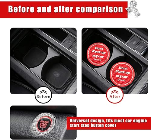 Miniatura 4 de Ziciner Paquete de 2 Posavasos Brillantes para Portavasos de Automóvil con Cubierta para Botón de Arranque y Parada, Almohadilla de Inserción de