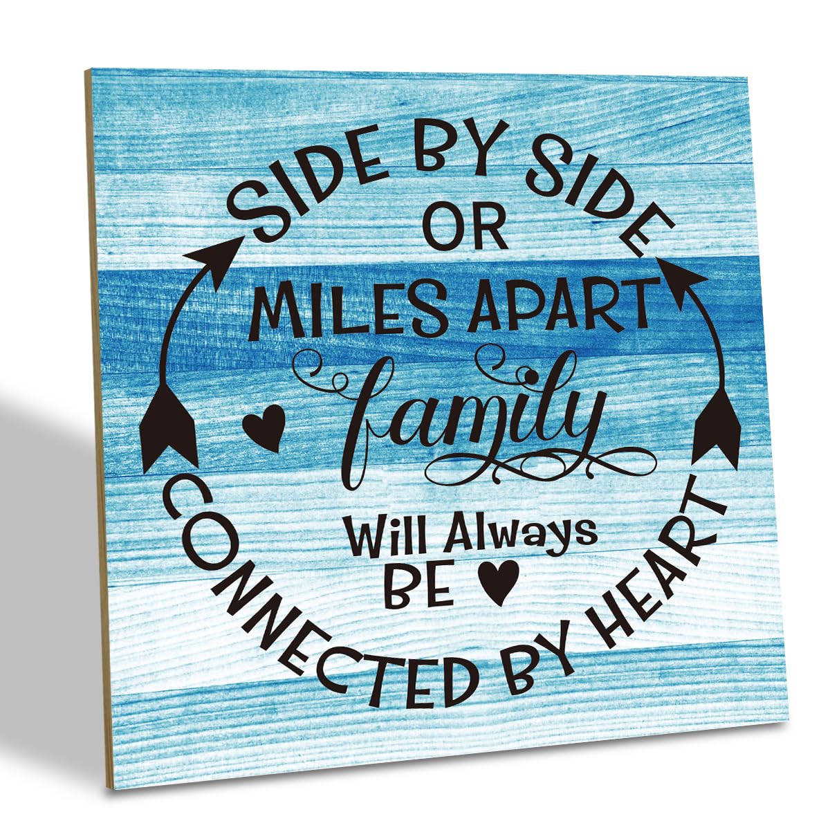 SUSZDOU Decorative Sign, Family Connected by Heart, Pine Wood, 6.2x6.2 Inch, Rustic Style, Tabletop or Wall Mount