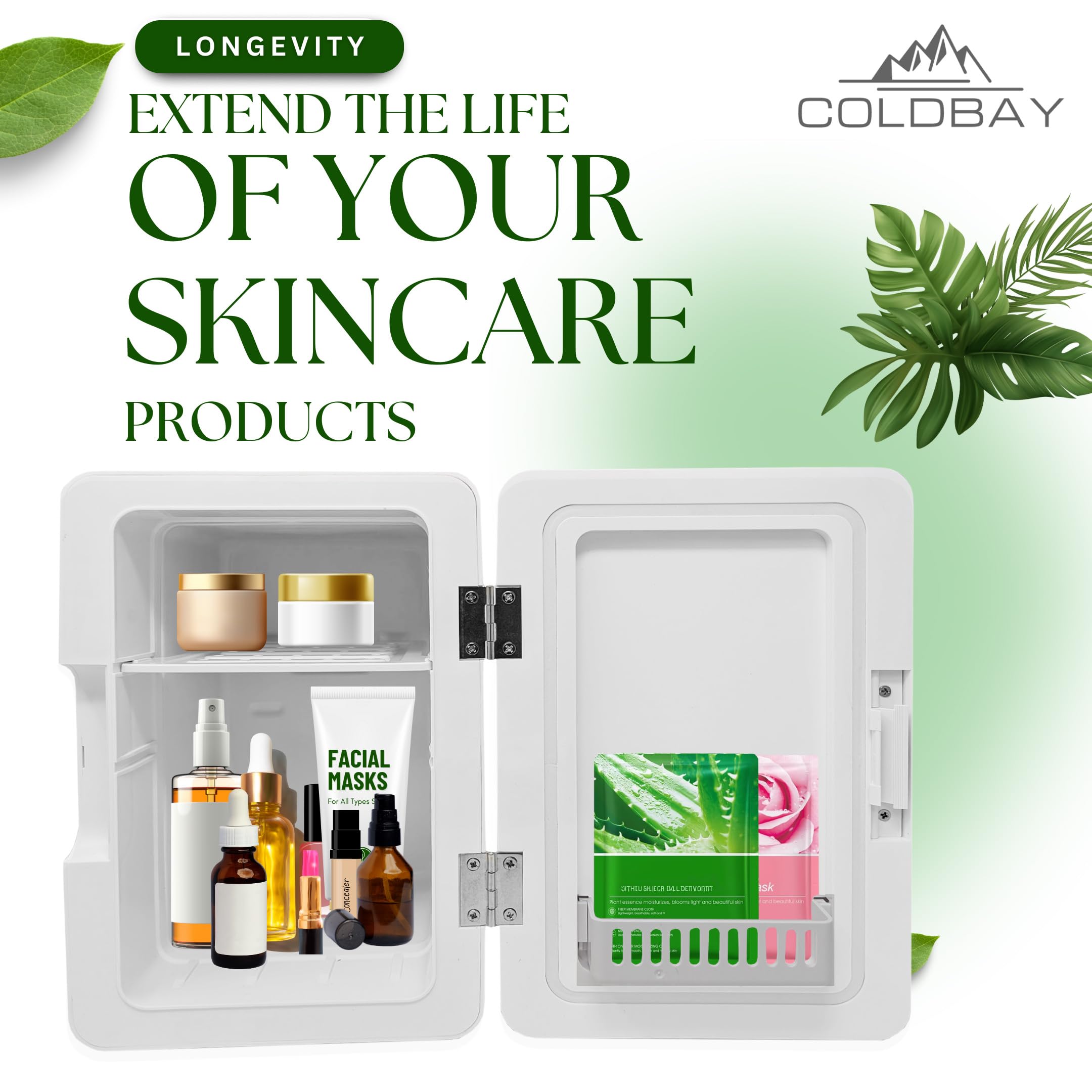 Coldbay Skincare Fridge With Mirror Door, LED Light, Cool And Warm Makeup Vanity Refrigerator For Cosmetic, Drinks, Compact Design For Bedroom Bathroom, Dorm, Ac Cord, Dc Adapter For Car on Fridge.com - View 3
