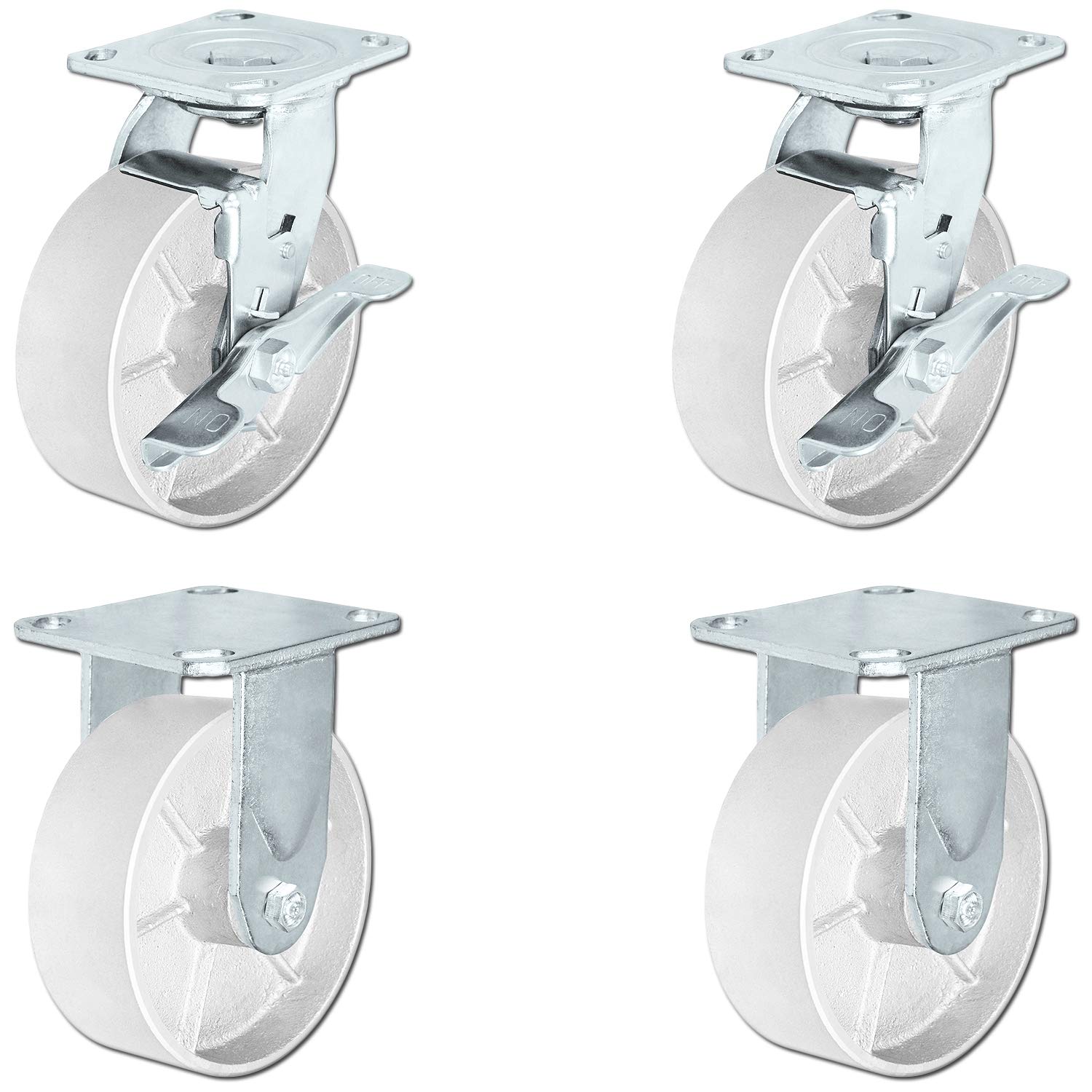 CasterHQ - 6" x 2" Steel Wheel Casters | Set of 4 Casters 2 Swivel with Top Locking Brakes and 2 Fixed Casters | 1,200 lbs Per Caster - 4,800 lbs Capacity Per Set of 4 | (4 Pack) Great for Tool Boxes