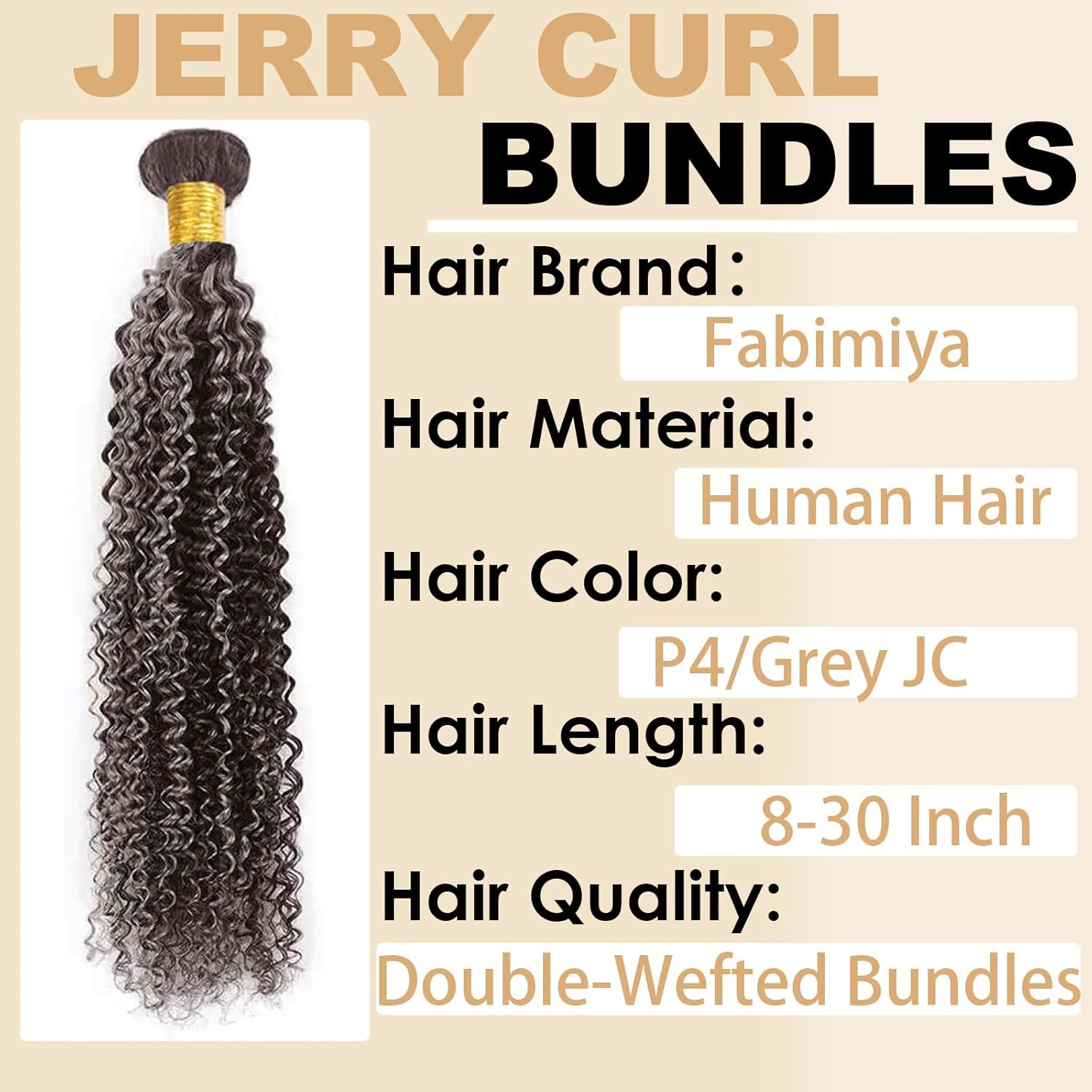 P4/Grey Human Hair Bundles 16 Inch Jerry Curly Wave Human Hair Bundles Highlight Chocolate Grey Unprocessed Soft Sewn In Hair with Double Weft for Black Women