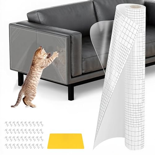 Protector Sofa Gatos Arañazo, 5m x 45cm, Fundas de Sofa Anti Gatos con 40 Tornillos y 1 Rascador