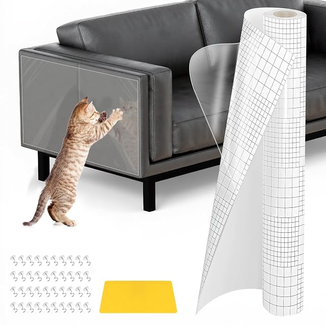 Protector Sofa Gatos Arañazo, 5m x 45cm, Fundas de Sofa Anti Gatos con 40 Tornillos y 1 Rascador