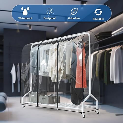 Miniatura 3 de Zilink Funda transparente para perchero, 6 pies, transparente, impermeable, con 2 cremalleras duraderas para perchero (72 pulgadas de largo x 20